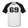 T-shirt baseball N°69 manches courtes Homme - blanc/noir